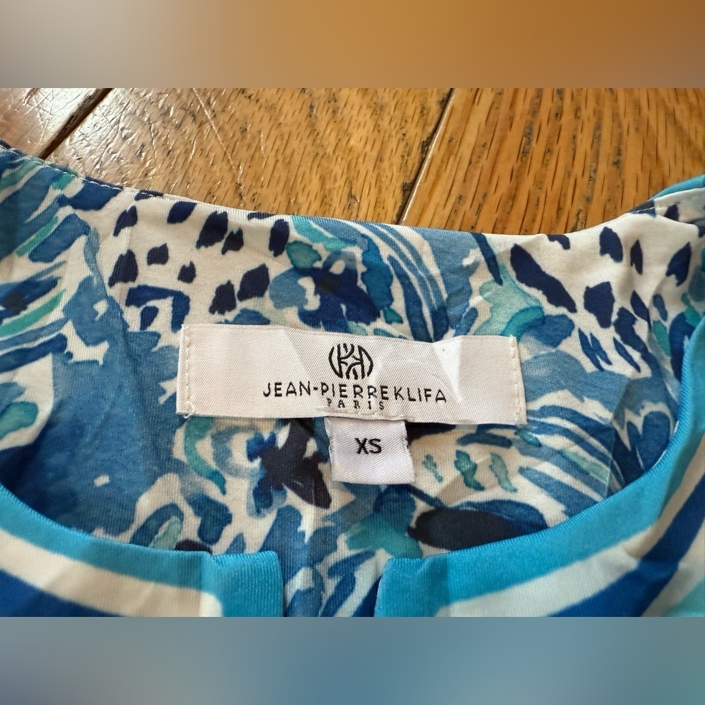 Jean-Pierre Klifa Paris 3/4 Sleeve Sheath Dress Pineapple Blue Green Women Sz XS - Picture 7 of 14
